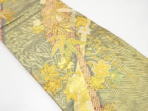 雪輪に笹・楓模様織り出し袋帯